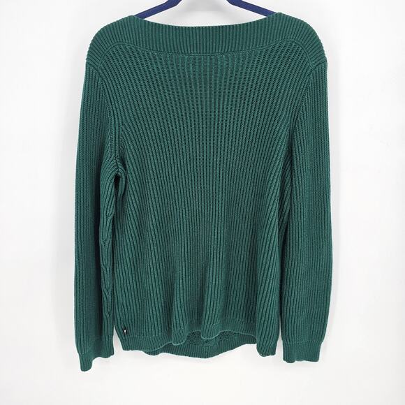 Tommy Hilfiger Green Fisherman Cable Knit Pullover Sweater Dark Academia Preppy - Picture 2 of 7